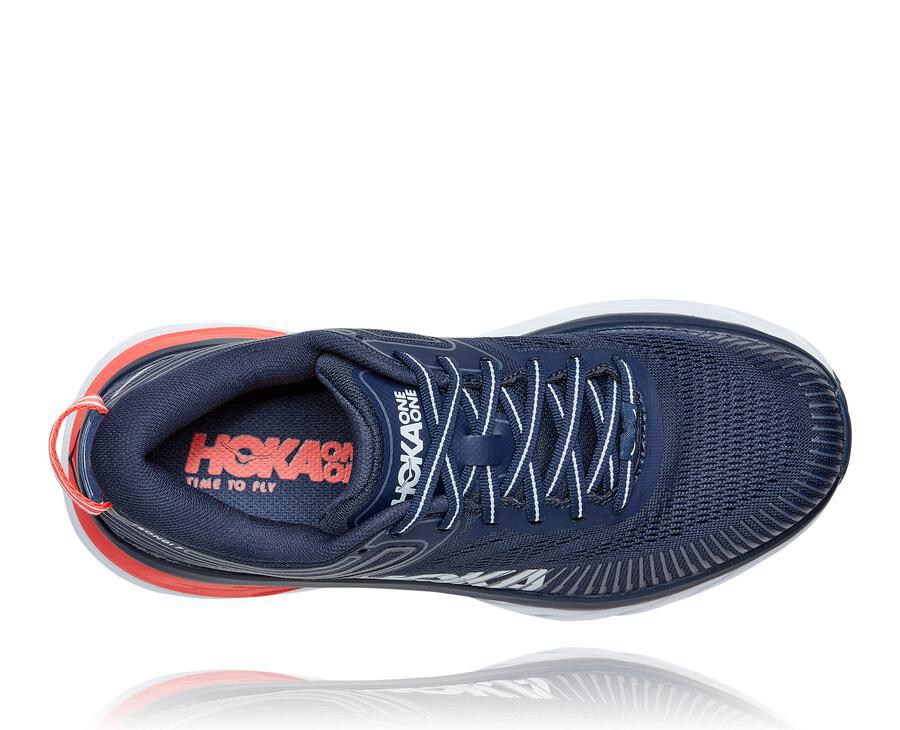 Hoka One One Bondi 7 Löparskor Dam - Marinblå/Vita - OXGUP-1576